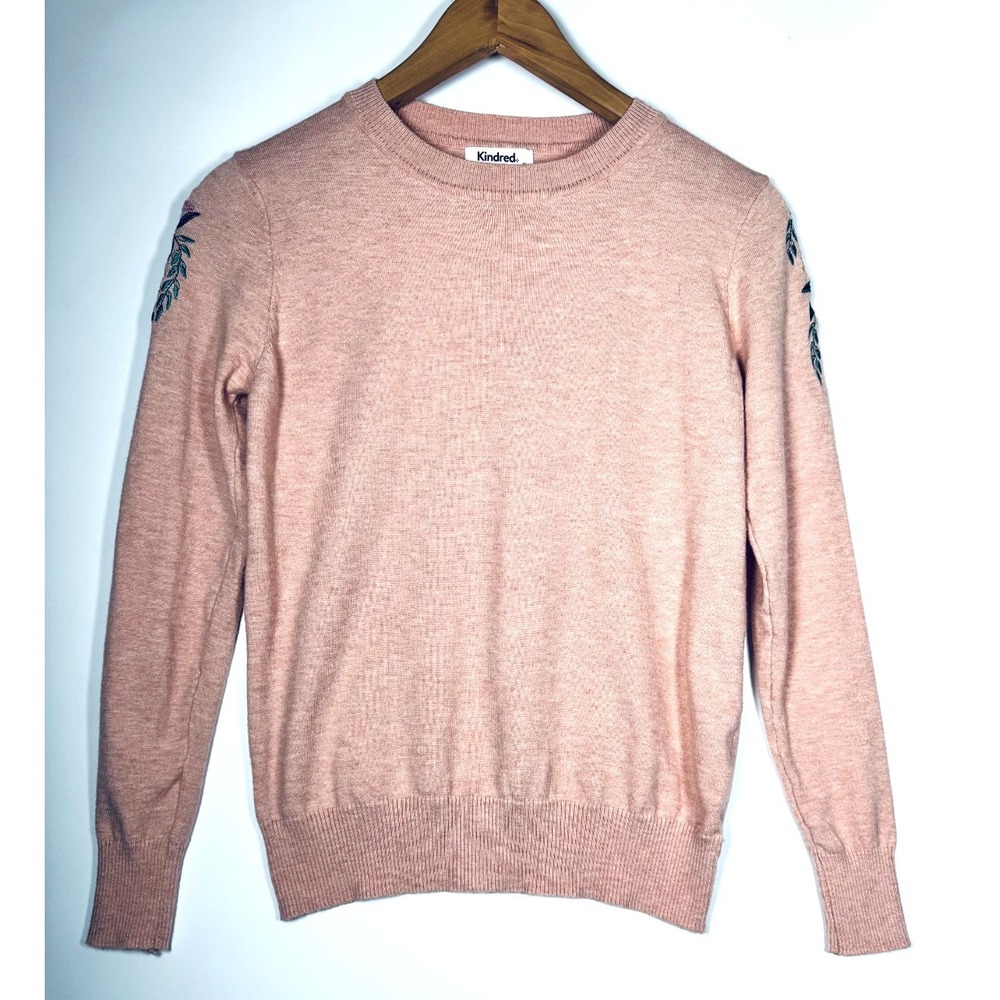 Kindred Knit Top Women Petite Large Pink Floral Embroidered Lightweight Feminine